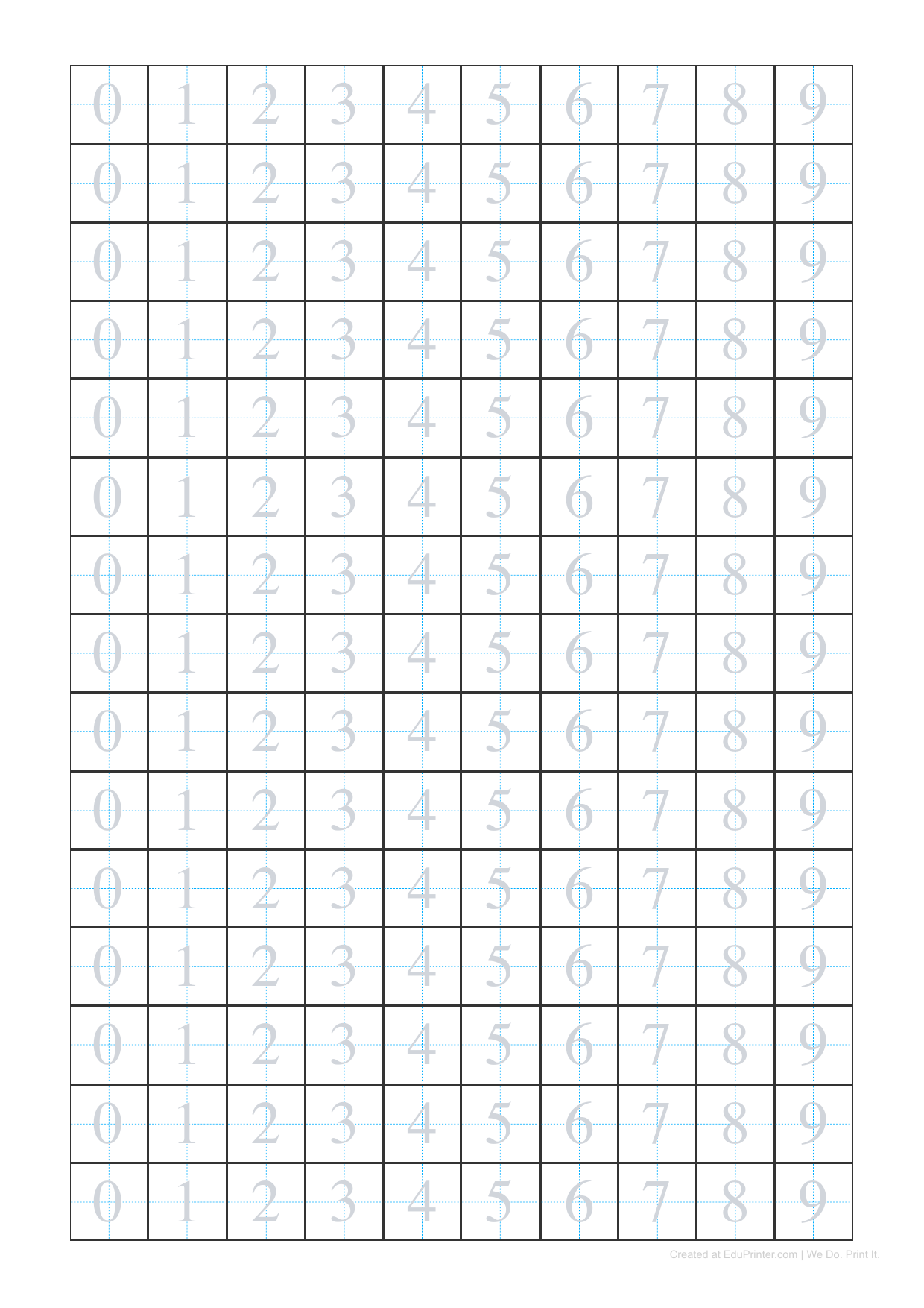幼兒數學：數字 0-9 基礎書寫與田字格練習 - Page 1