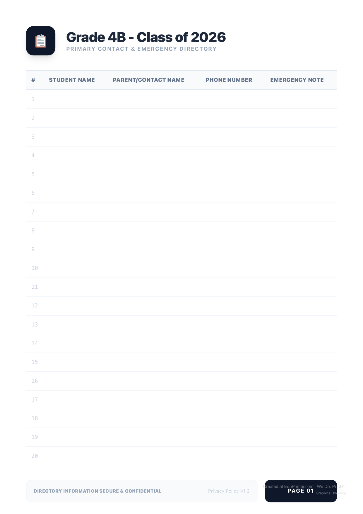 班級緊急聯絡名冊：結構化表格設計，提升行政行政管理效能 - Page 1