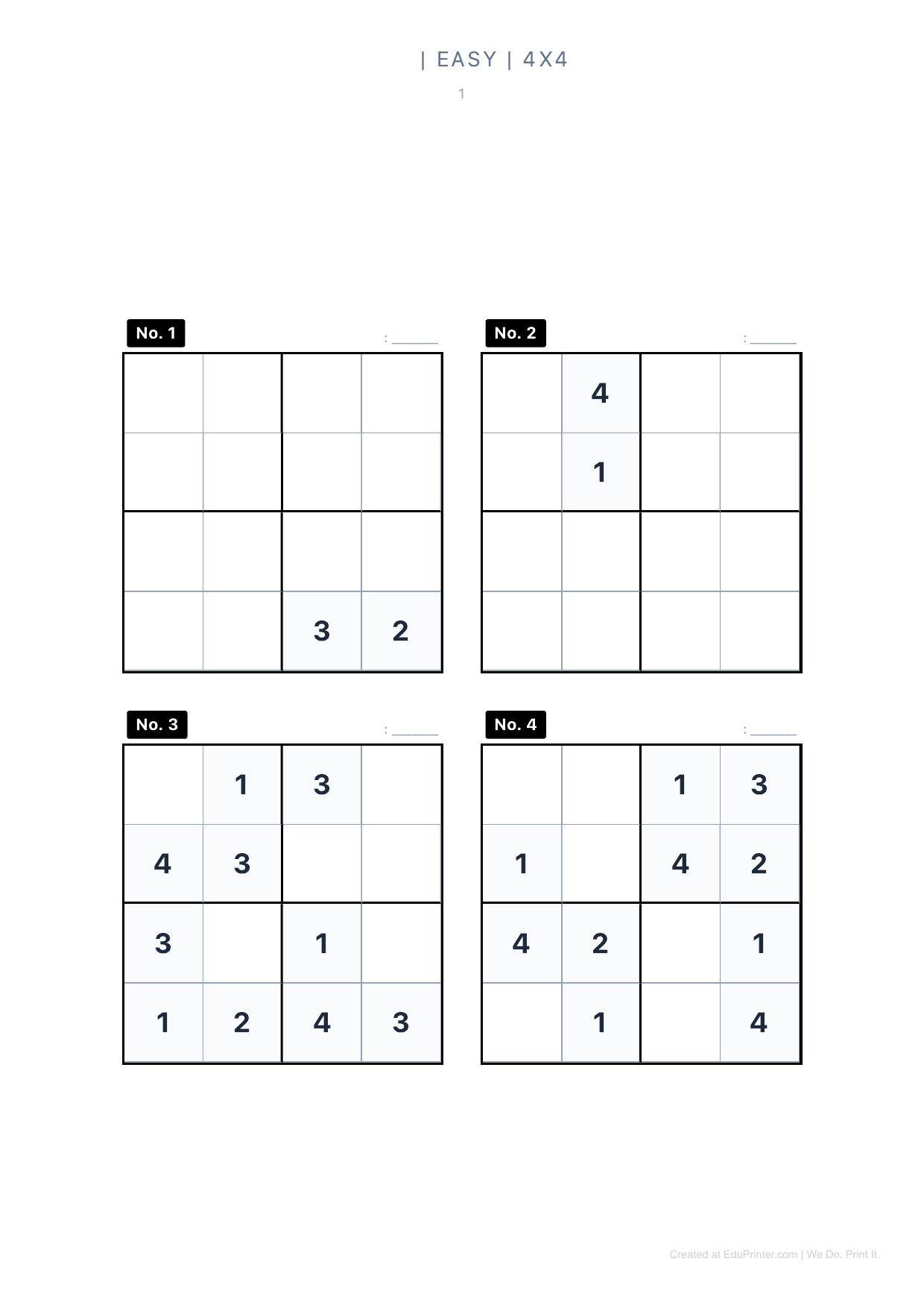 兒童數獨入門：4x4 基礎數字邏輯拼圖 - Page 1
